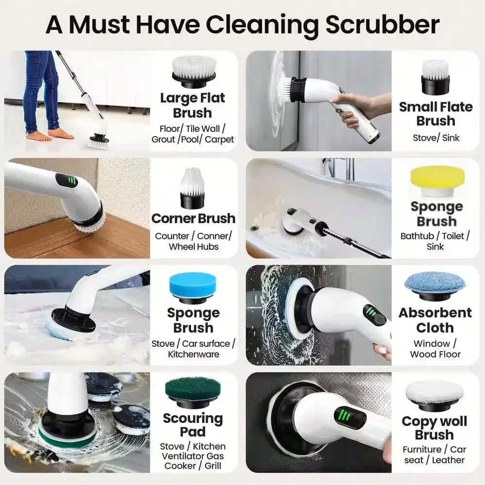 Electric Rotating Cleaning Brush, Rechargeable Cleaning Brush, Shower Cleaning Brush With 9 Brush Heads, 2 Hours Of Battery Life, Dual Speed Adjustment, Retractable Handle, IPX7 Waterproof, Suitable For Bathtubs, Tiles, Floor