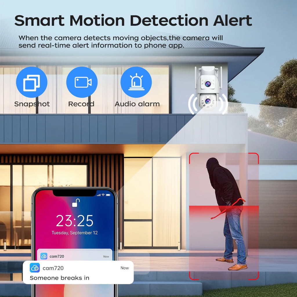 Cámara de Seguridad Inteligente JOOAN 4MP – Doble Lente y Doble Pantalla (WiFi Dual-Band)