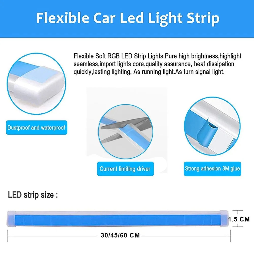 Flexible LED DRL Car Lights – Modern Style + Day/Night Safety-uces LED DRL Flexibles para Auto – Estilo Moderno + Seguridad Día/Noche