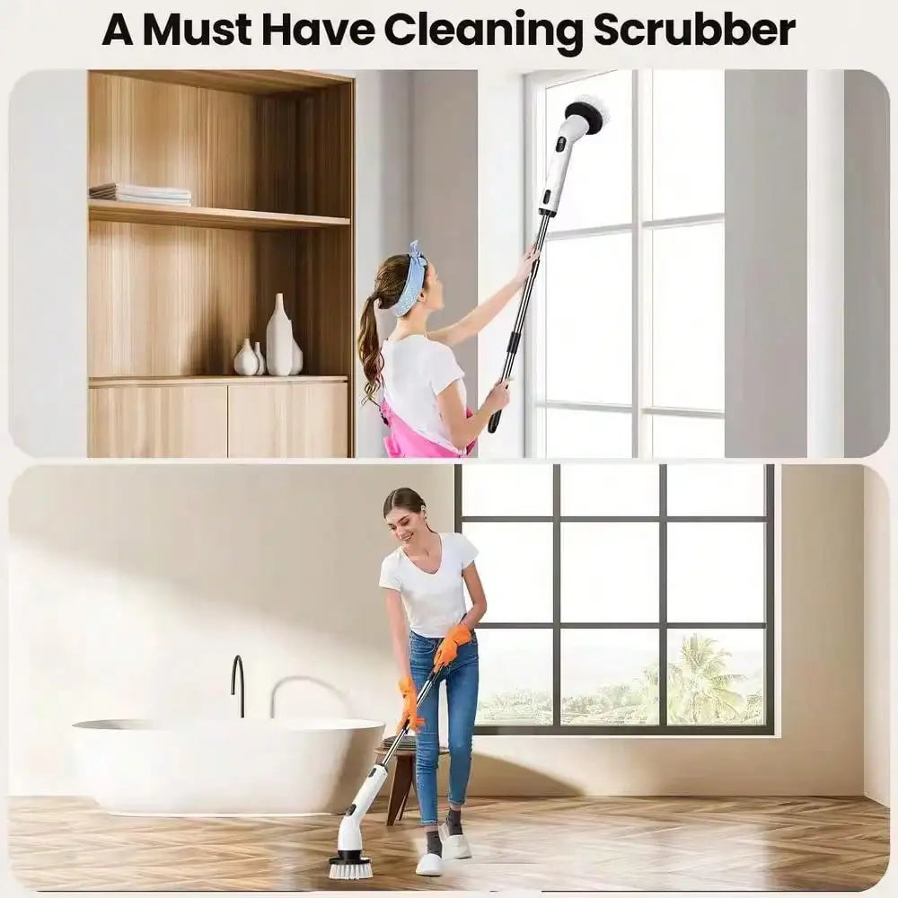 Electric Rotating Cleaning Brush, Rechargeable Cleaning Brush, Shower Cleaning Brush With 9 Brush Heads, 2 Hours Of Battery Life, Dual Speed Adjustment, Retractable Handle, IPX7 Waterproof, Suitable For Bathtubs, Tiles, Floor