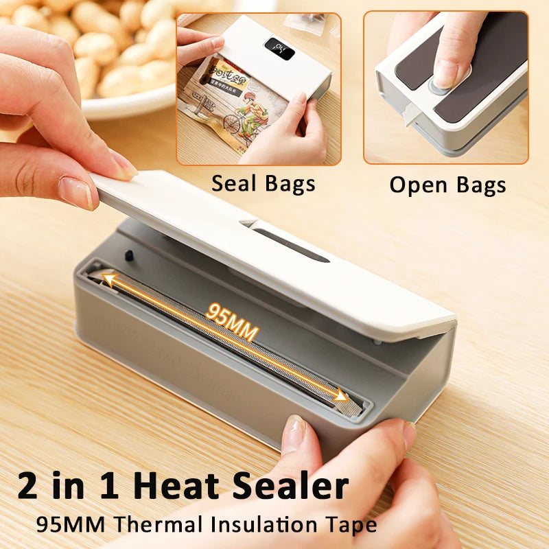 Mini Sellador y Cortador de Bolsas 2 en 1 COOSKR (Recargable con Pantalla LED)
