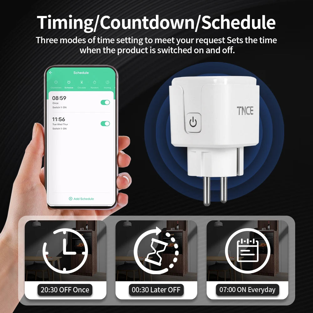 Tomacorriente Inteligente WiFi / Zigbee 16A-20A (Estándar Europeo)