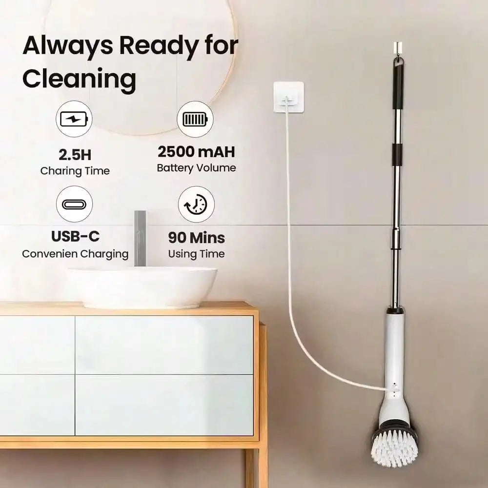 Electric Rotating Cleaning Brush, Rechargeable Cleaning Brush, Shower Cleaning Brush With 9 Brush Heads, 2 Hours Of Battery Life, Dual Speed Adjustment, Retractable Handle, IPX7 Waterproof, Suitable For Bathtubs, Tiles, Floor