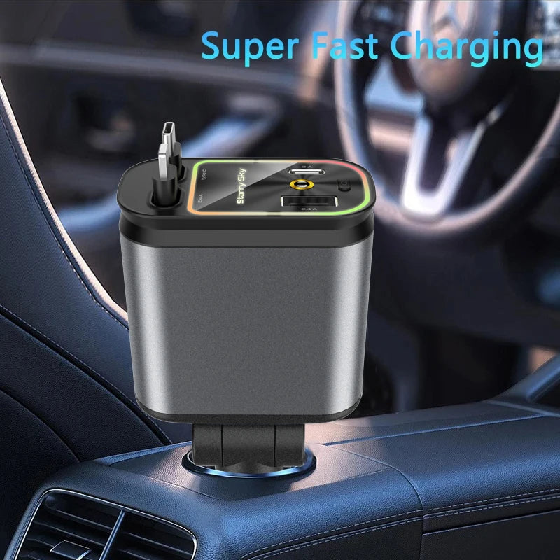 🚗 Cargador de Carro Retráctil 3 en 1 con Luz de Estrellas (Premium)