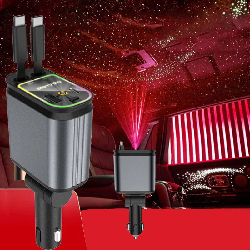 🚗 Cargador de Carro Retráctil 3 en 1 con Luz de Estrellas (Premium)