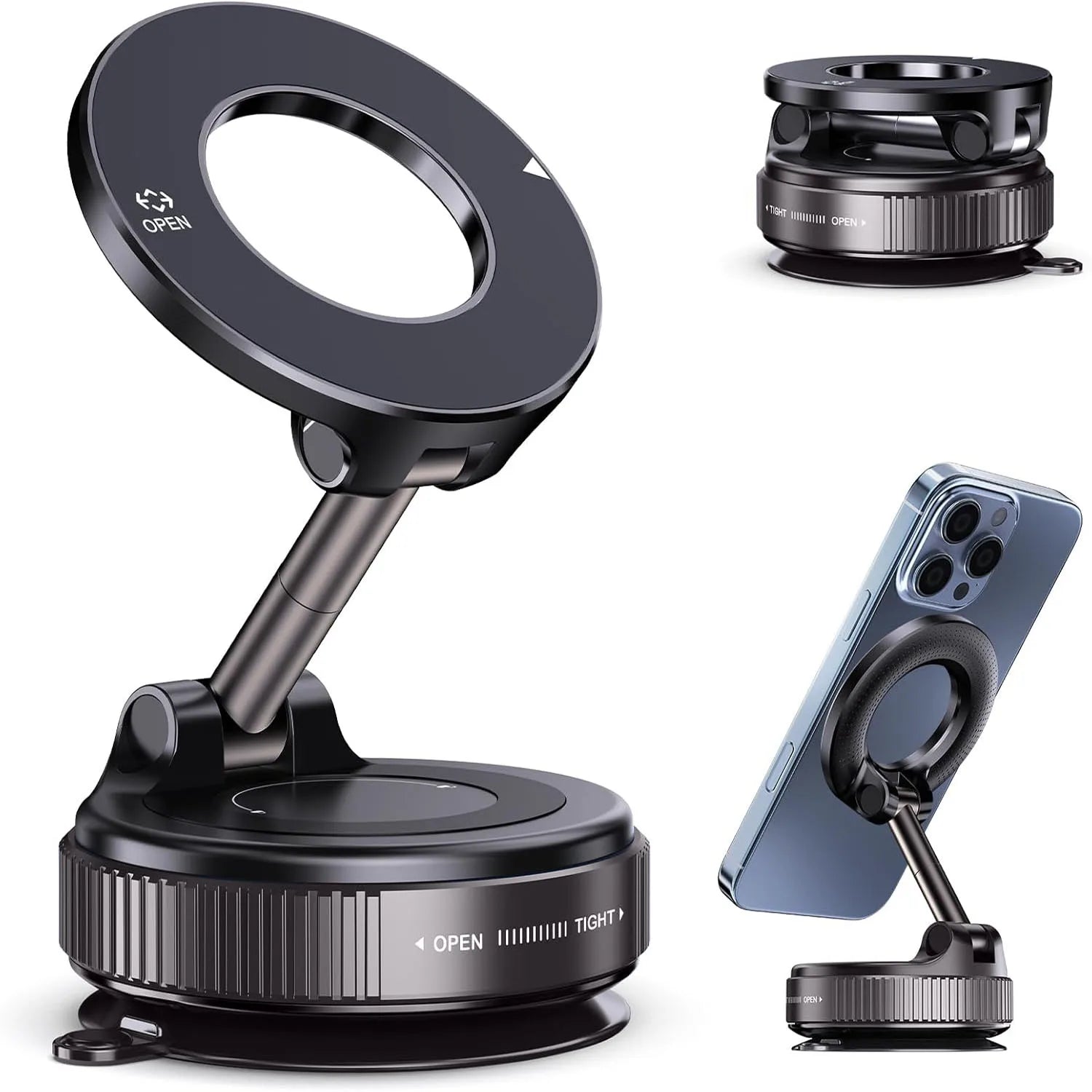 Magnetic Suction Phone Mount 360° – Strong Hold Car & Home Phone Holder-Soporte Magnético para Celular con Succión 360° – Fijación Ultra Fuerte para Carro y Hogar