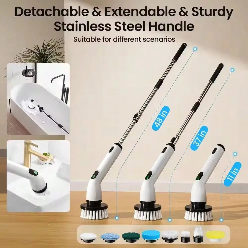 Electric Rotating Cleaning Brush, Rechargeable Cleaning Brush, Shower Cleaning Brush With 9 Brush Heads, 2 Hours Of Battery Life, Dual Speed Adjustment, Retractable Handle, IPX7 Waterproof, Suitable For Bathtubs, Tiles, Floor
