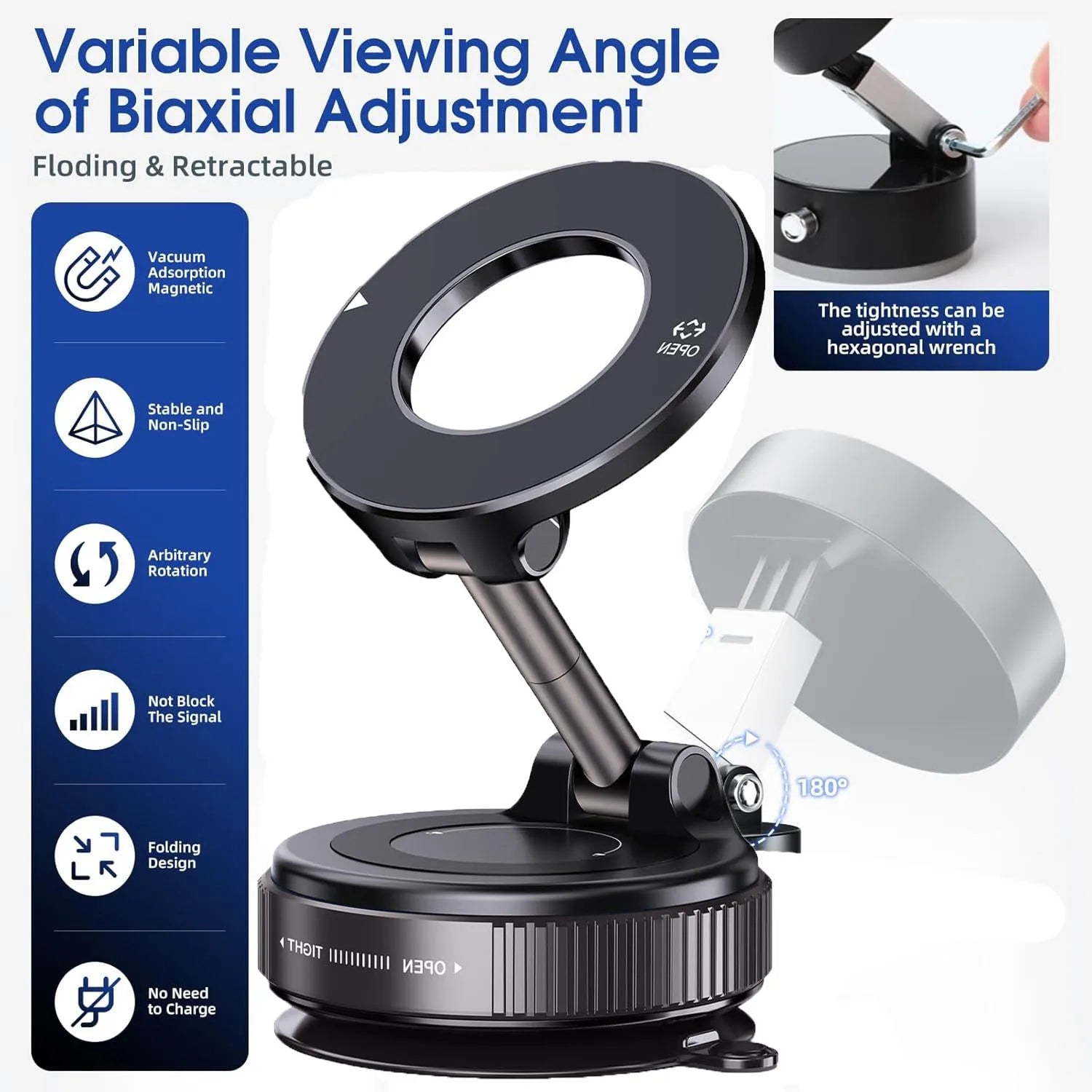 Magnetic Suction Phone Mount 360° – Strong Hold Car & Home Phone Holder-Soporte Magnético para Celular con Succión 360° – Fijación Ultra Fuerte para Carro y Hogar